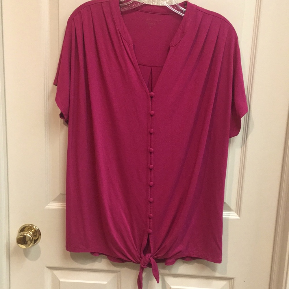Women's Fuchsia Pink Button-Down Top with hem tie